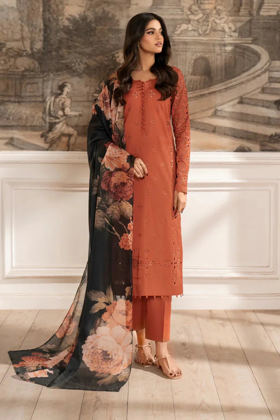 Lawn-3PC Embroidered Shirt with Digital Printed Chiffon Dupatta-5072