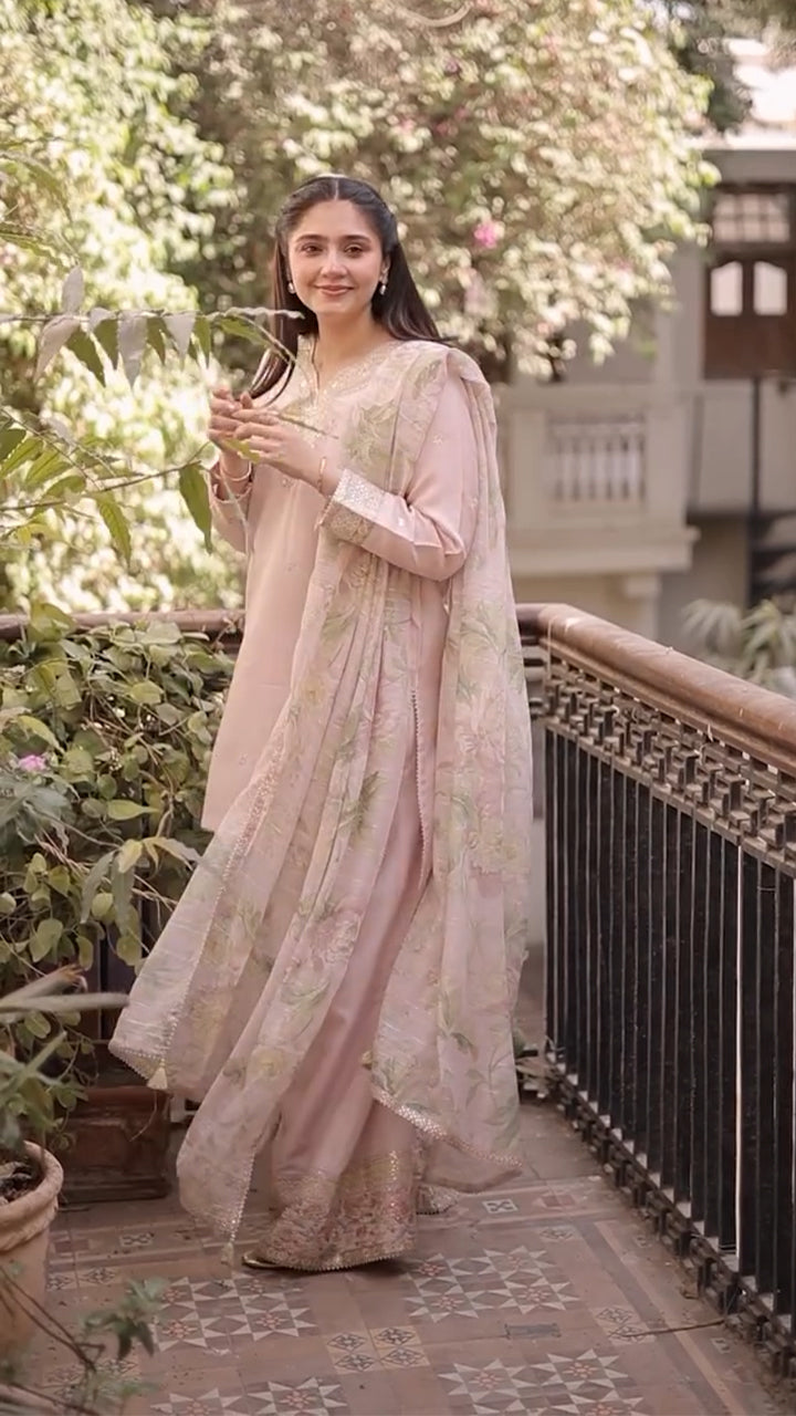 Lawn-3PC Embroidered Shirt with Organza Digital Printed Dupatta-5206