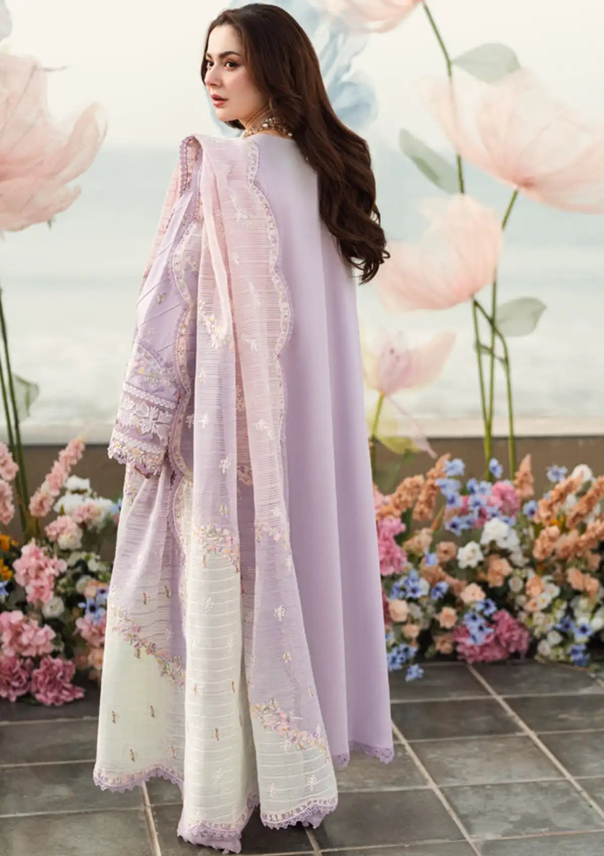 Lawn-3PC Embroidered Shirt with Organza Embroidered Dupatta-1255