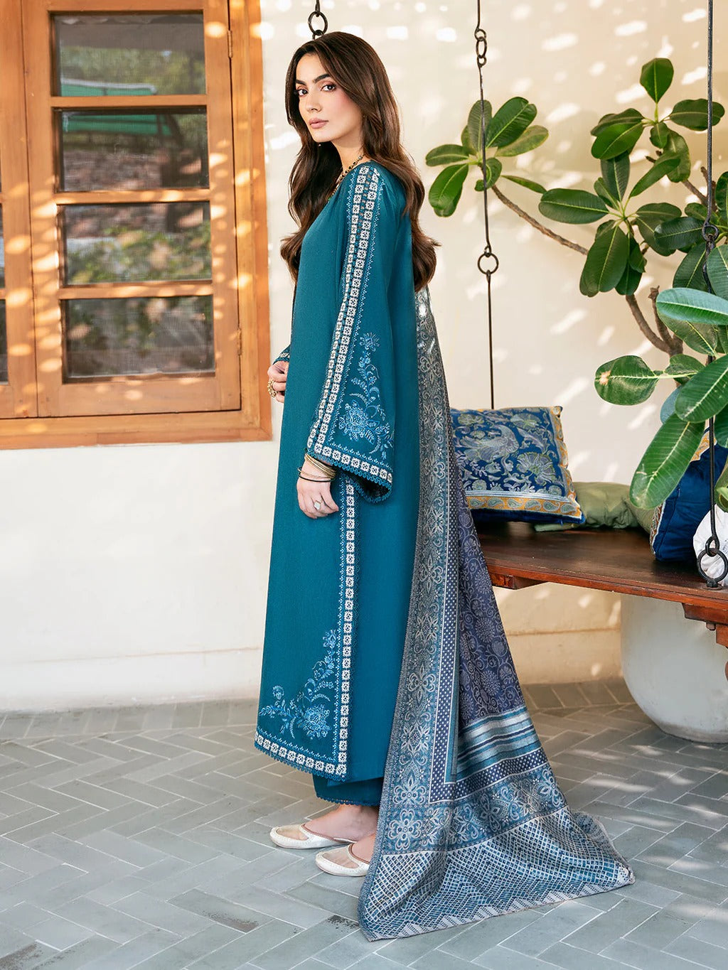 3PC Lawn Embroidered Shirt With Digital Printed Jacquard Dupatta-5080