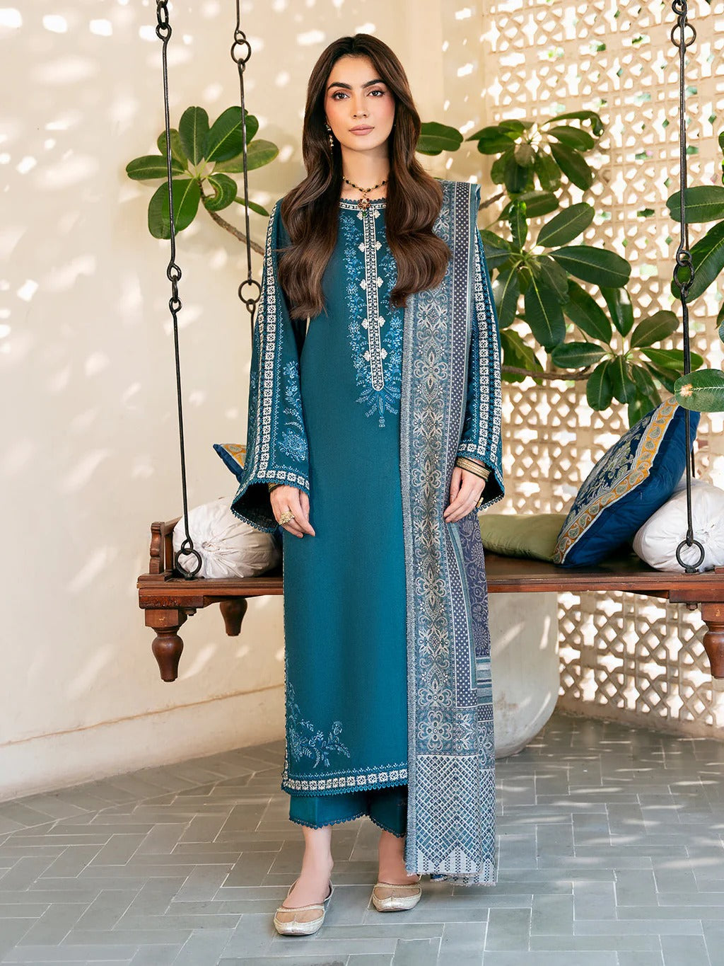 3PC Lawn Embroidered Shirt With Digital Printed Jacquard Dupatta-5080