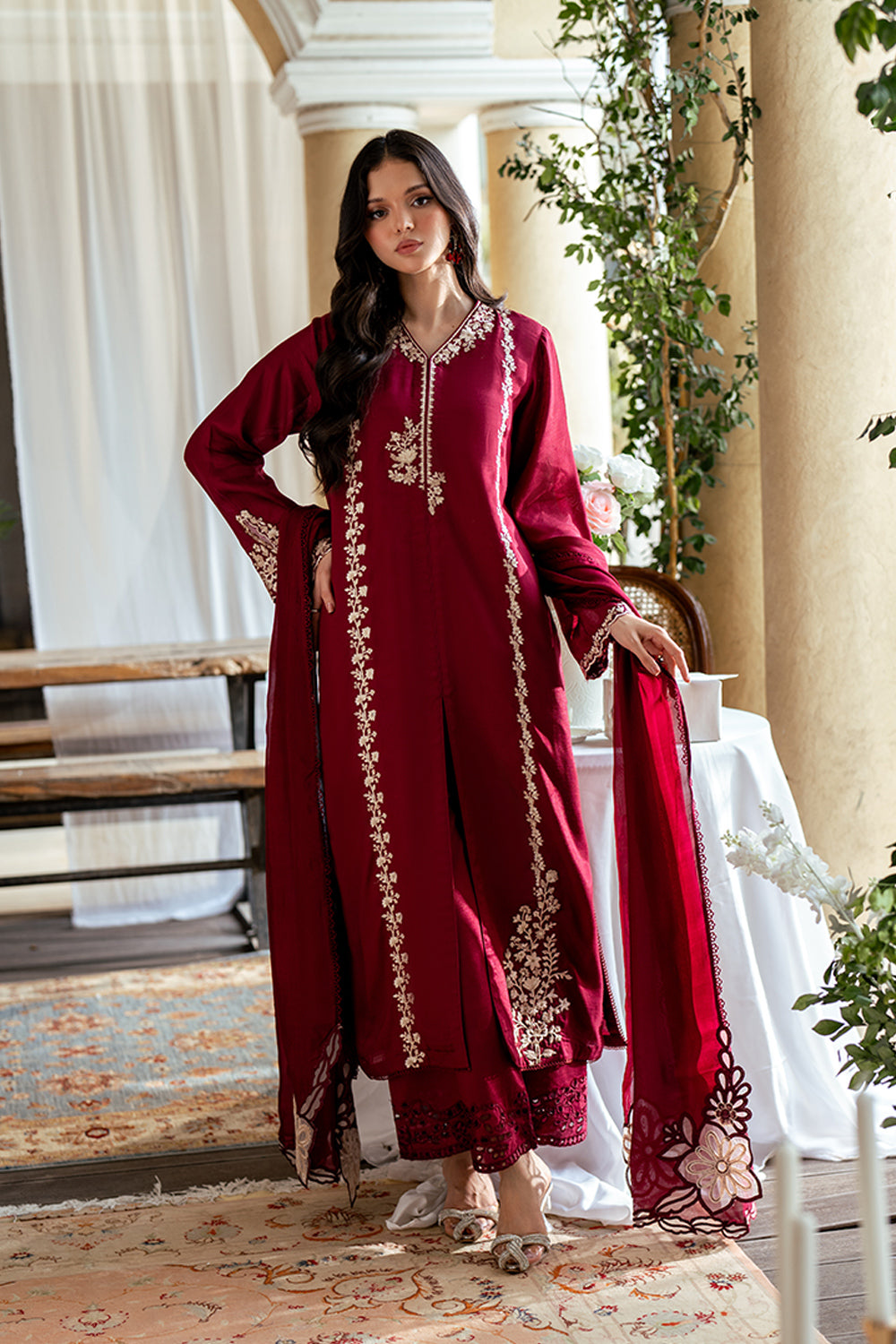 Lawn 3PC Embroidered Shirt with Cotton Net Viscose Embroidered Dupatta-5165