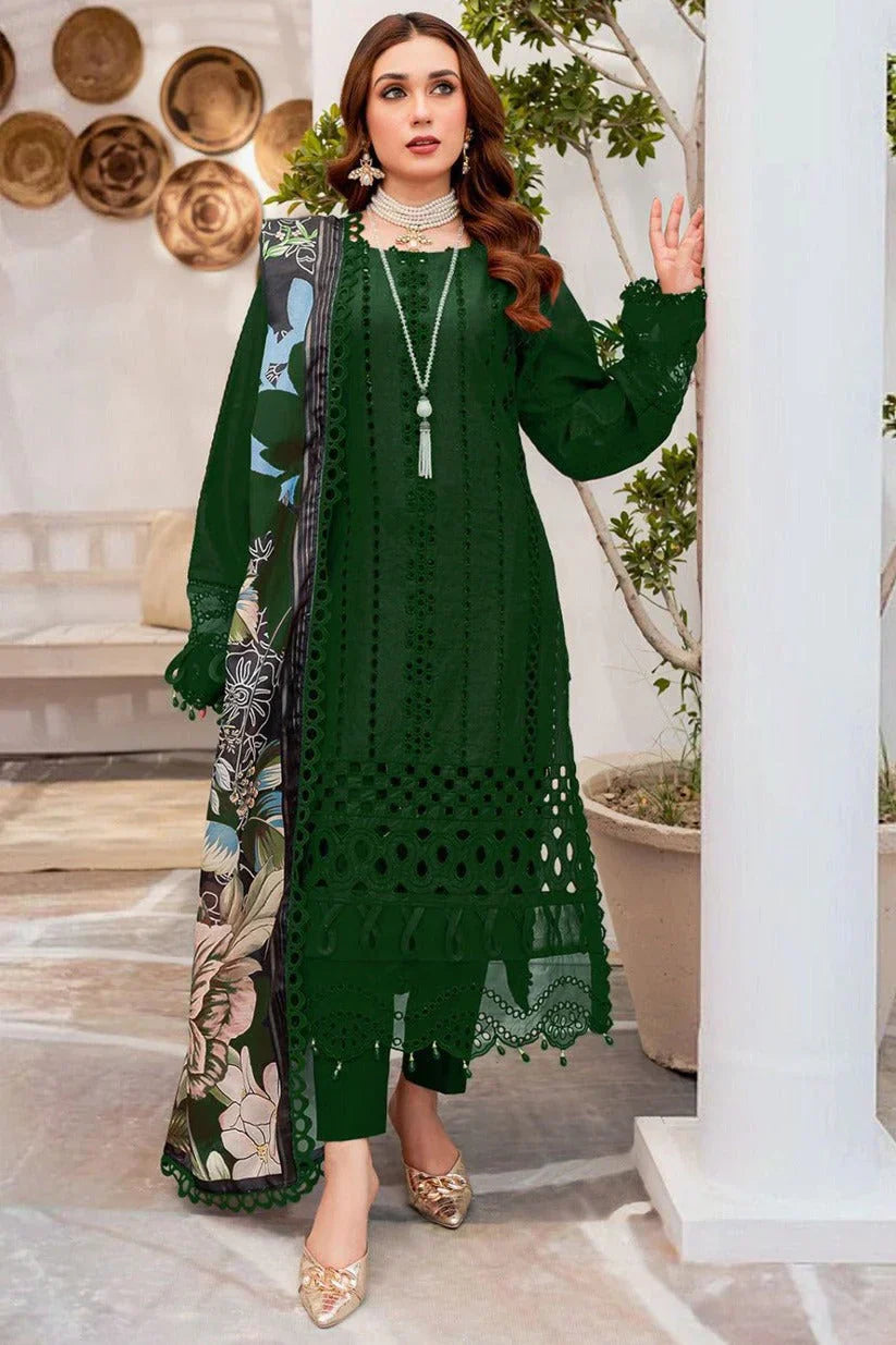 Dhanak-3pc Embroidered Shirt With Digital Printed Wool Shawl-3159
