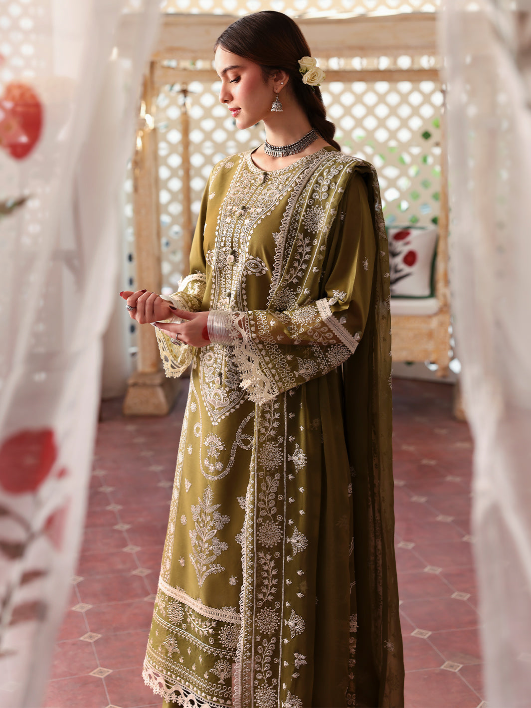 Lawn-3PC Embroidered Shirt With Khadi Net Embroidered Dupatta-5211